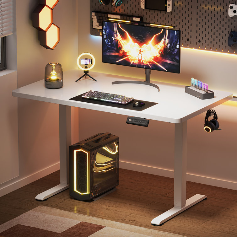 Guimauve Height Adjustable Electric Standing Computer Desk With Non Spliced Desk Top Home Office Desk